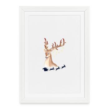Lights deer in the winter forest - Framed poster (27 × 37 cm) - white - Front