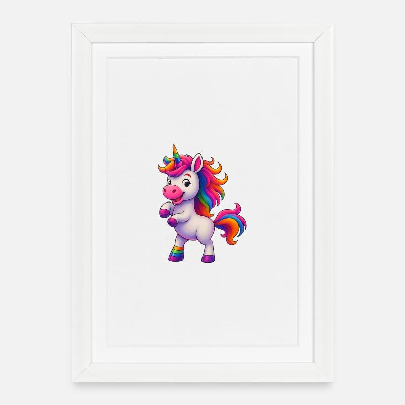 Licorne colorée avec crinière arc-en-ciel - Affiche encadrée (27 × 37 cm) - blanc