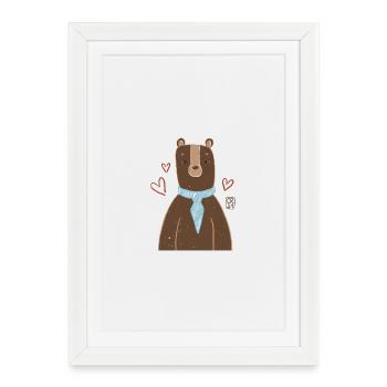Un joli ours avec une écharpe bleue - Affiche encadrée (27 × 37 cm) - blanc - Devant