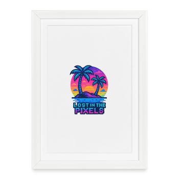 Conception pixellisée de coucher de soleil tropical - Affiche encadrée (27 × 37 cm) - blanc - Devant