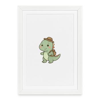 Cuddly dinosaur with adventure hat - Framed poster (27 × 37 cm) - white - Front