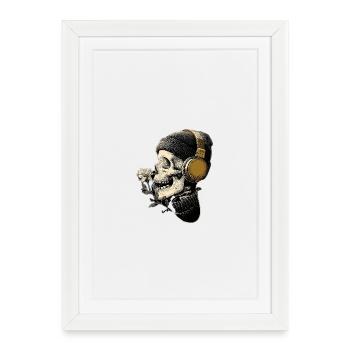 Casque tête de mort avec fleur - Affiche encadrée (27 × 37 cm) - blanc - Devant