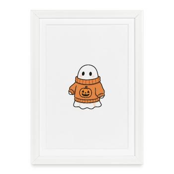 Pull citrouille Ghost - Affiche encadrée (27 × 37 cm) - blanc - Devant