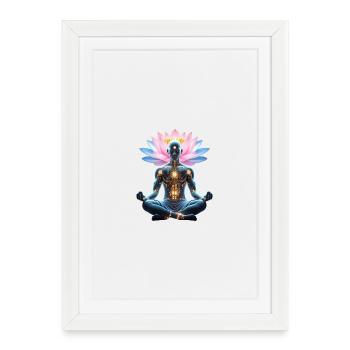Cyborg Zen et Lotus Éclatant - Affiche encadrée (27 × 37 cm) - blanc - Devant