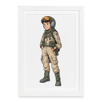 Pilote de chasse comique vintage - Affiche encadrée (27 × 37 cm) - blanc - Devant