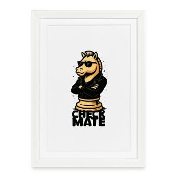 Cavalier d’échecs cool en veste en cuir - Affiche encadrée (27 × 37 cm) - blanc - Devant