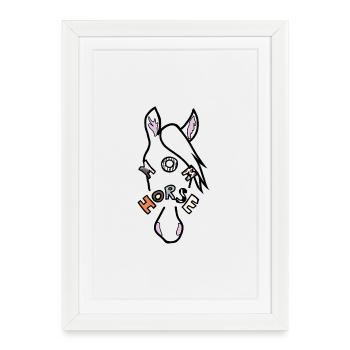 Visage de Cheval Énigmatique avec Motif Poétique - Affiche encadrée (27 × 37 cm) - blanc - Devant
