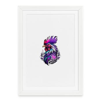 Rooster colorful in tattoo style - Framed poster (27 × 37 cm) - white - Front