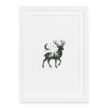 Sternenwald Hirsch Silhouette - Gerahmtes Poster (27 × 37 cm) - Weiß - Vorne