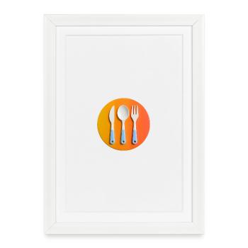 Couverts colorés sur assiette colorée - Affiche encadrée (27 × 37 cm) - blanc - Devant