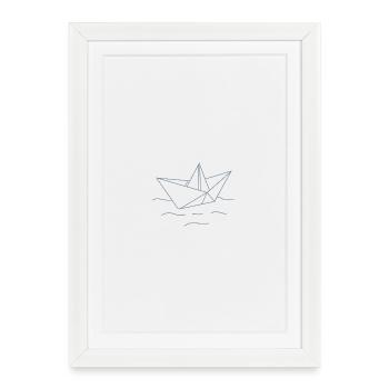 Origami Boat – Minimalist Line Art Maritime I - Framed poster (27 × 37 cm) - white - Front