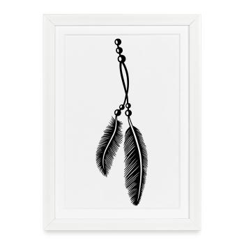 Plumes sur une bande aux perles, style indien. - Affiche encadrée (27 × 37 cm) - blanc - Devant