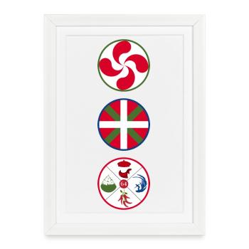 Pays-Basque et ses symboles. Lauburu. Ikurriña. - Affiche encadrée (27 × 37 cm) - blanc - Devant