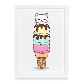 Kawaii Katzen-Eis-Turm Kawaii  - Framed poster (27 × 37 cm) - white - Front