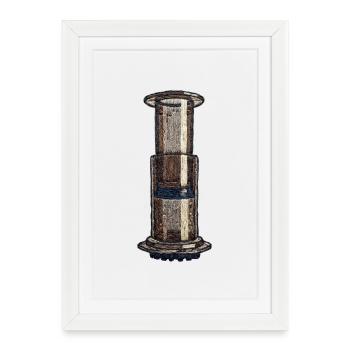 Broderie Aeropress – café barista (imprimé) - Affiche encadrée (27 × 37 cm) - blanc - Devant