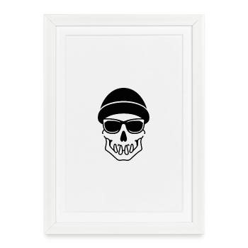 skull hipster halloween - Affiche encadrée (27 × 37 cm) - blanc - Devant