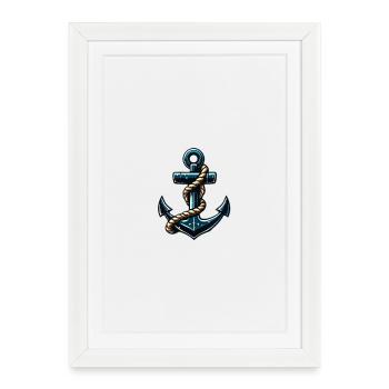 Anchor in petrol with rope - Framed poster (27 × 37 cm) - white - Front