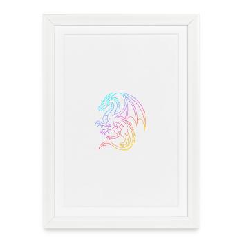 Dragon arc-en-ciel en lignes néon - Affiche encadrée (27 × 37 cm) - blanc - Devant