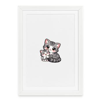 Maman chatte et son doux chaton se blottissent ensemble - Affiche encadrée (27 × 37 cm) - blanc - Devant