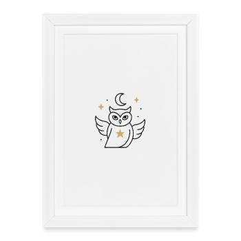 Moonlit Night Owl with Starlight - Framed poster (27 × 37 cm) - white - Front