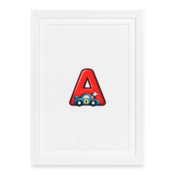 Dessin animé A pour Voitures de Course - Affiche encadrée (27 × 37 cm) - blanc - Devant