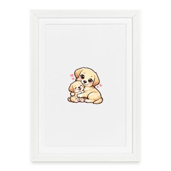 Maman chien et son petit chiot doux câlins - Affiche encadrée (27 × 37 cm) - blanc - Devant