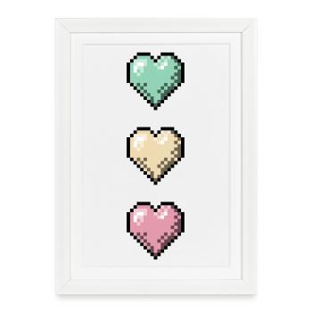 Retro Pixel Art Hearts Stack - Framed poster (27 × 37 cm) - white - Front
