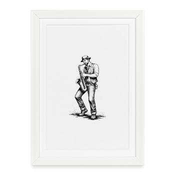 Saxophoniste – Illustration vintage en noir et blanc - Affiche encadrée (27 × 37 cm) - blanc - Devant