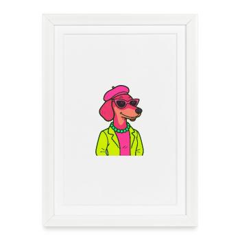 Neon Dachshund Lady - Framed poster (27 × 37 cm) - white - Front