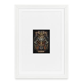 Odin Le Père de guerre avec les corbeaux et les loups - Affiche encadrée (27 × 37 cm) - blanc - Devant
