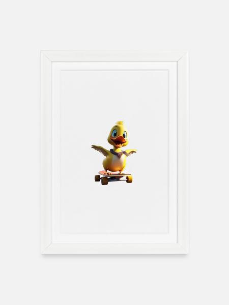 Skateboard Duck Portrait - Framed poster (27 × 37 cm) - white