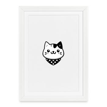 Tête de chat Kawaii - Affiche encadrée (27 × 37 cm) - blanc - Devant