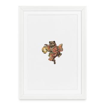 Ours japonais avec lanterne en kimono - Affiche encadrée (27 × 37 cm) - blanc - Devant