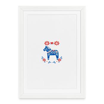 Scandinavian Dala Horse Folk Art Floral Design - Gerahmtes Poster (27 × 37 cm) - Weiß - Vorne