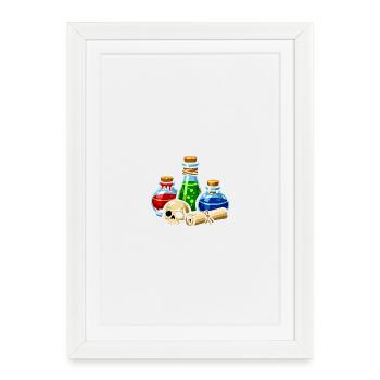 Scène du crâne aux lunettes de potion alchimiques - Affiche encadrée (27 × 37 cm) - blanc - Devant