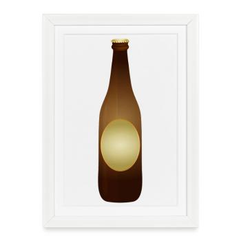 Brown beer bottle with label and crown cap - Framed poster (27 × 37 cm) - white - Front