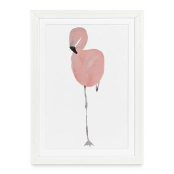 Aquarelle Pastel Flamant Rose - Affiche encadrée (27 × 37 cm) - blanc - Devant