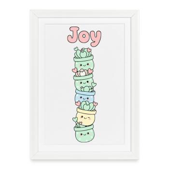 Joie succulente Cactus Mignonne - Affiche encadrée (27 × 37 cm) - blanc - Devant