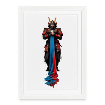 Rot-Blau Samurai Krieger-Umhang - Gerahmtes Poster (27 × 37 cm) - Weiß - Vorne