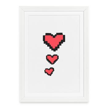 3 Pixel Hearts Life Indicator 8-Bit Retro Gamer - Framed poster (27 × 37 cm) - white - Front