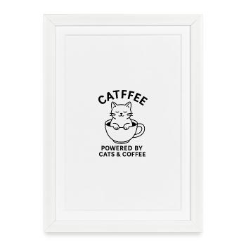 Chat dans une tasse à café - Affiche encadrée (27 × 37 cm) - blanc - Devant