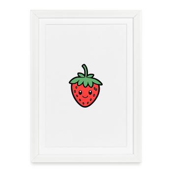 Design du sourire fraise Kawaii - Affiche encadrée (27 × 37 cm) - blanc - Devant