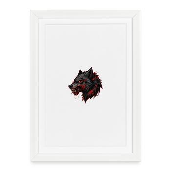 Fierce Wolf Head Red Blood Splatter Vector Graphic - Framed poster (27 × 37 cm) - white - Front