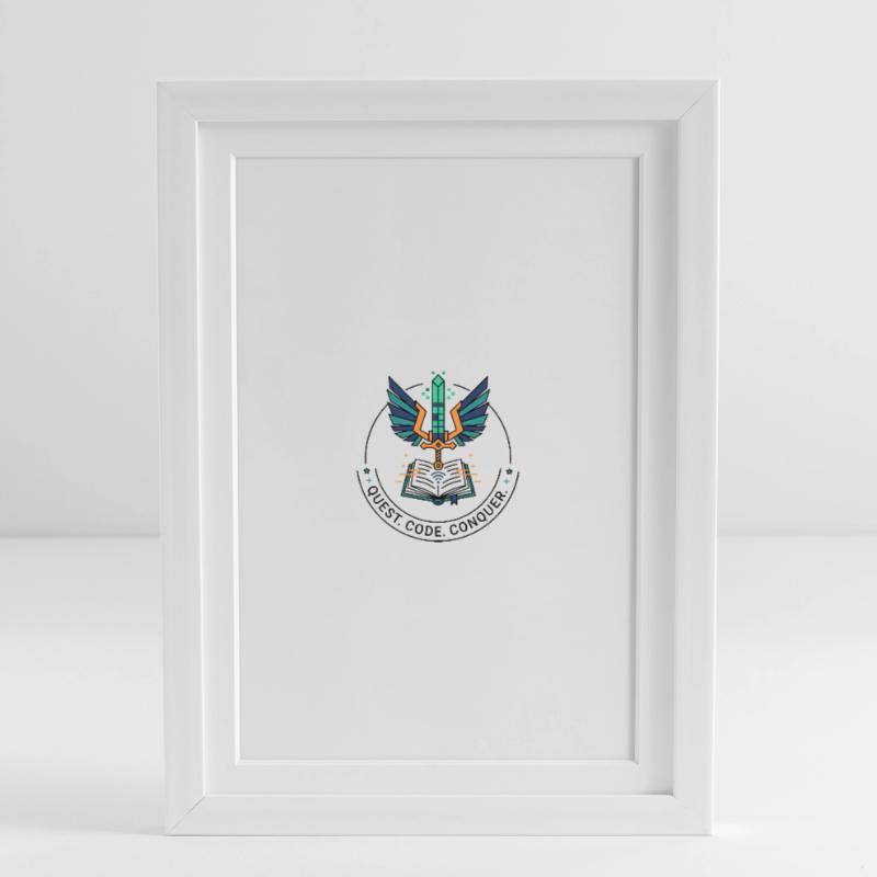 Quest. Code. Conquer Emblem Gerahmtes Poster (27 × 37 cm)