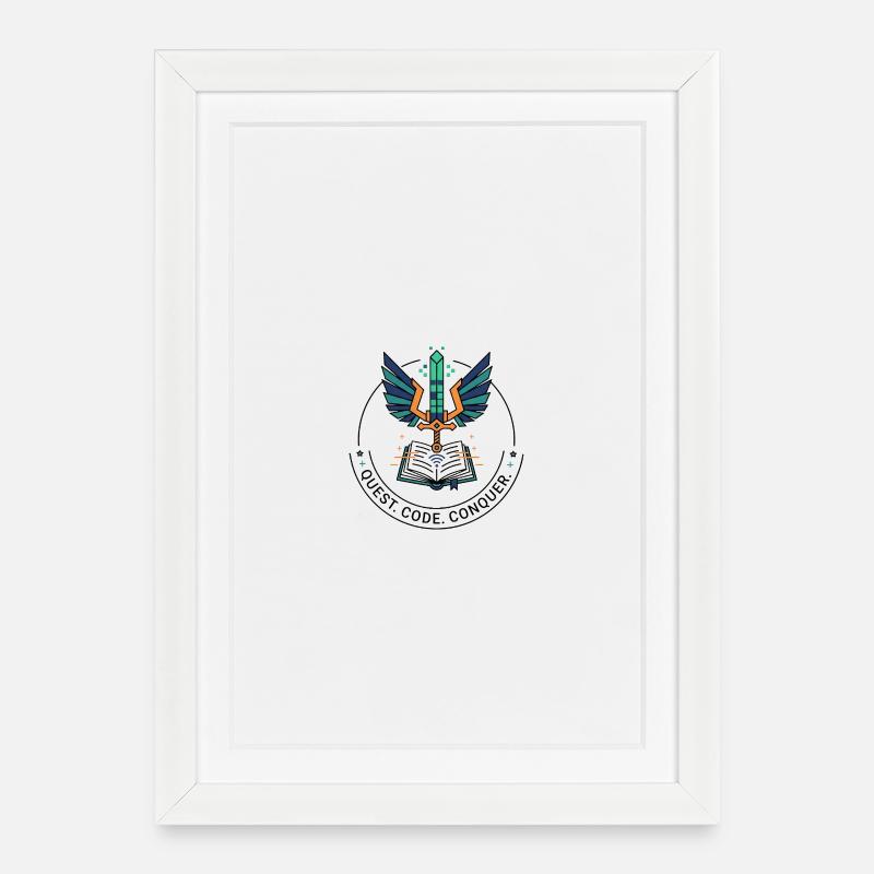 Quest. Code. Conquer Emblem - Gerahmtes Poster (27 × 37 cm) - Weiß