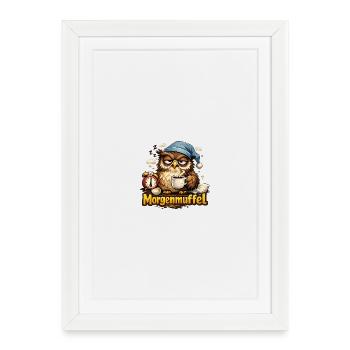 Morgenmuffel Eule mit Kaffee - Gerahmtes Poster (27 × 37 cm) - Weiß - Vorne