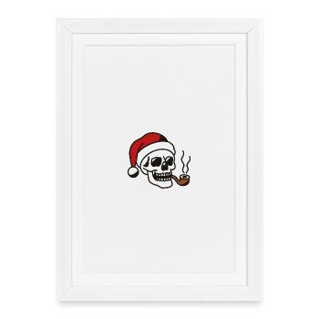 Smoking Skull with Santa Hat Illustration - Framed poster (27 × 37 cm) - white - Front