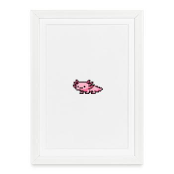 Pixelated Pink Pixel Art Axolotl - Framed poster (27 × 37 cm) - white - Front