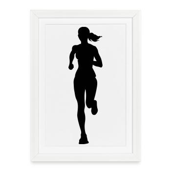 Silhouette de la coureuse marathonienne - Affiche encadrée (27 × 37 cm) - blanc - Devant