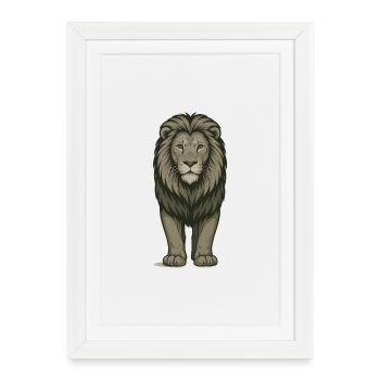 Lion majestueux dans une illustration puissante - Affiche encadrée (27 × 37 cm) - blanc - Devant